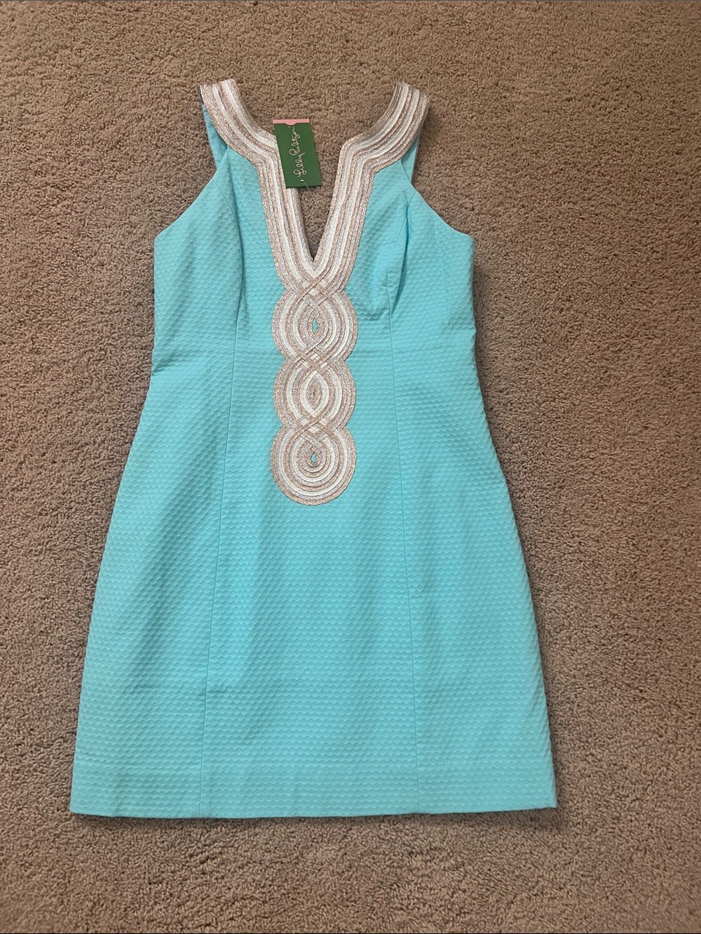 Lilly Pulitzer Aqua Sleeveless Mini Dress with Cream Trim